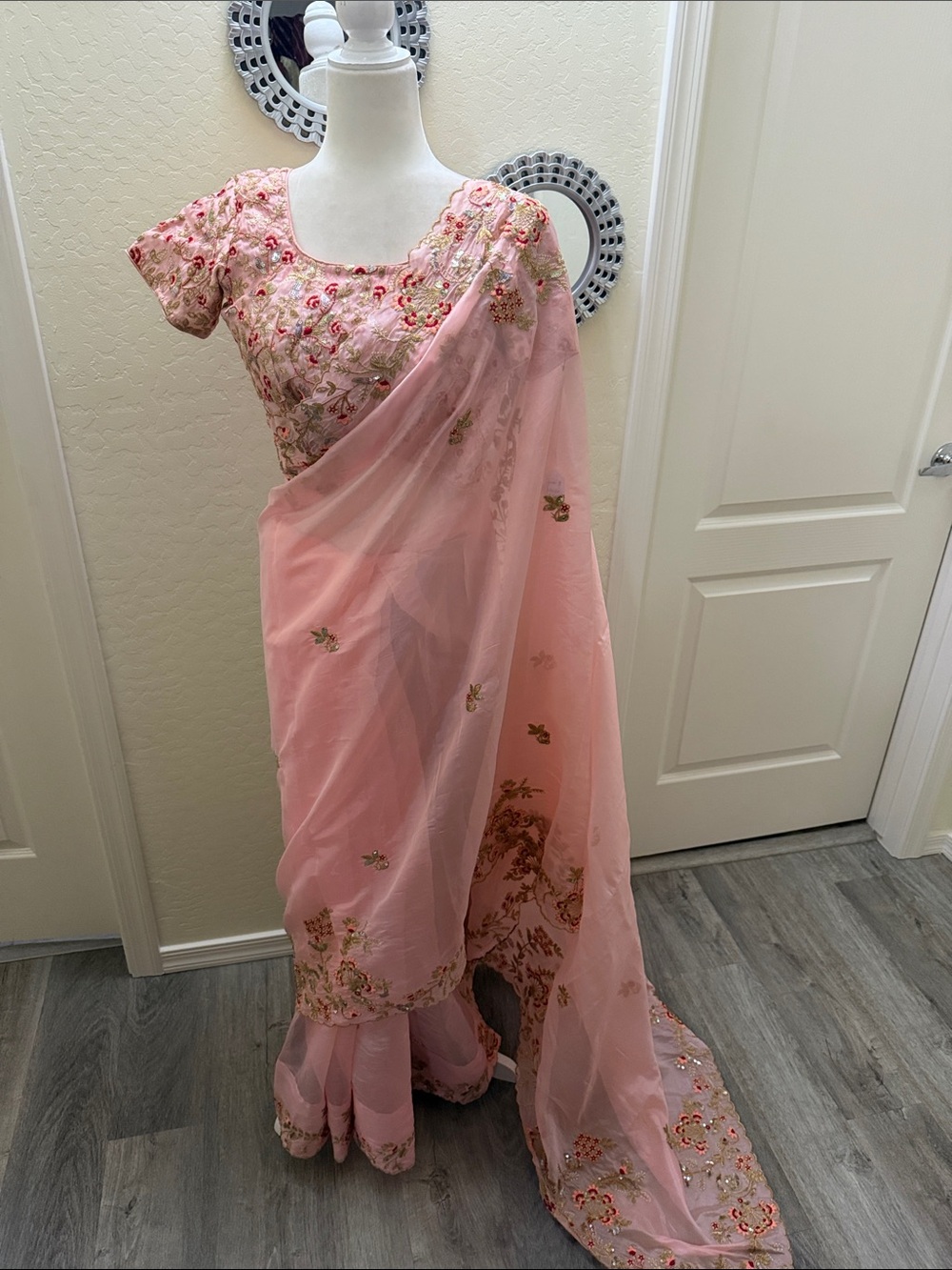 Peach tissue saree